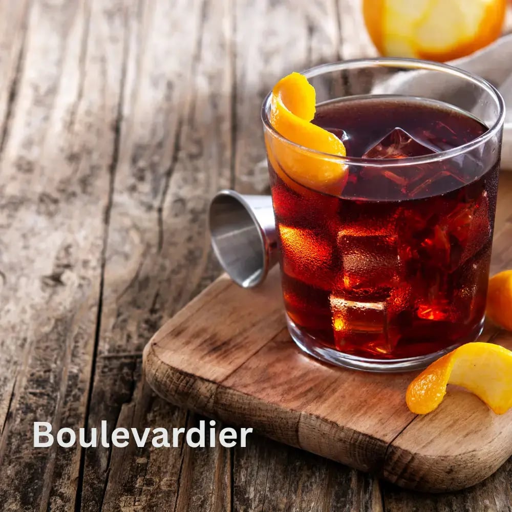 a glass of Boulevardier whisky cocktail
